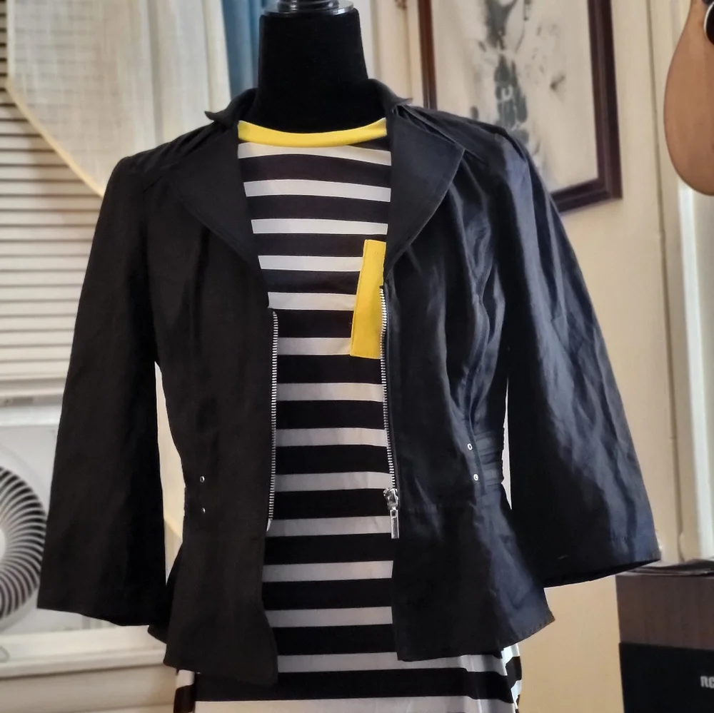 Black White & Pop of Yellow Striped Dress w/ Bonus WHBM Jacket! - Picture 4 of 10